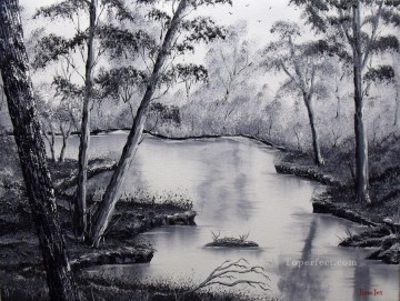  Black Painting - black and white stream